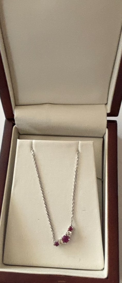 14 kt Ruby and Diamond Curved Bar Necklace (1 of 2)