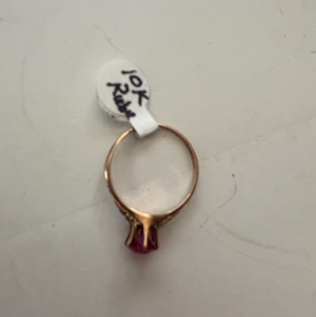 10K Gold Synthetic Ruby Ring - 4