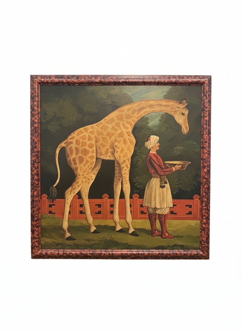 Oil Painting of Giraffe and Attendant by William Skilling (1 of 6)