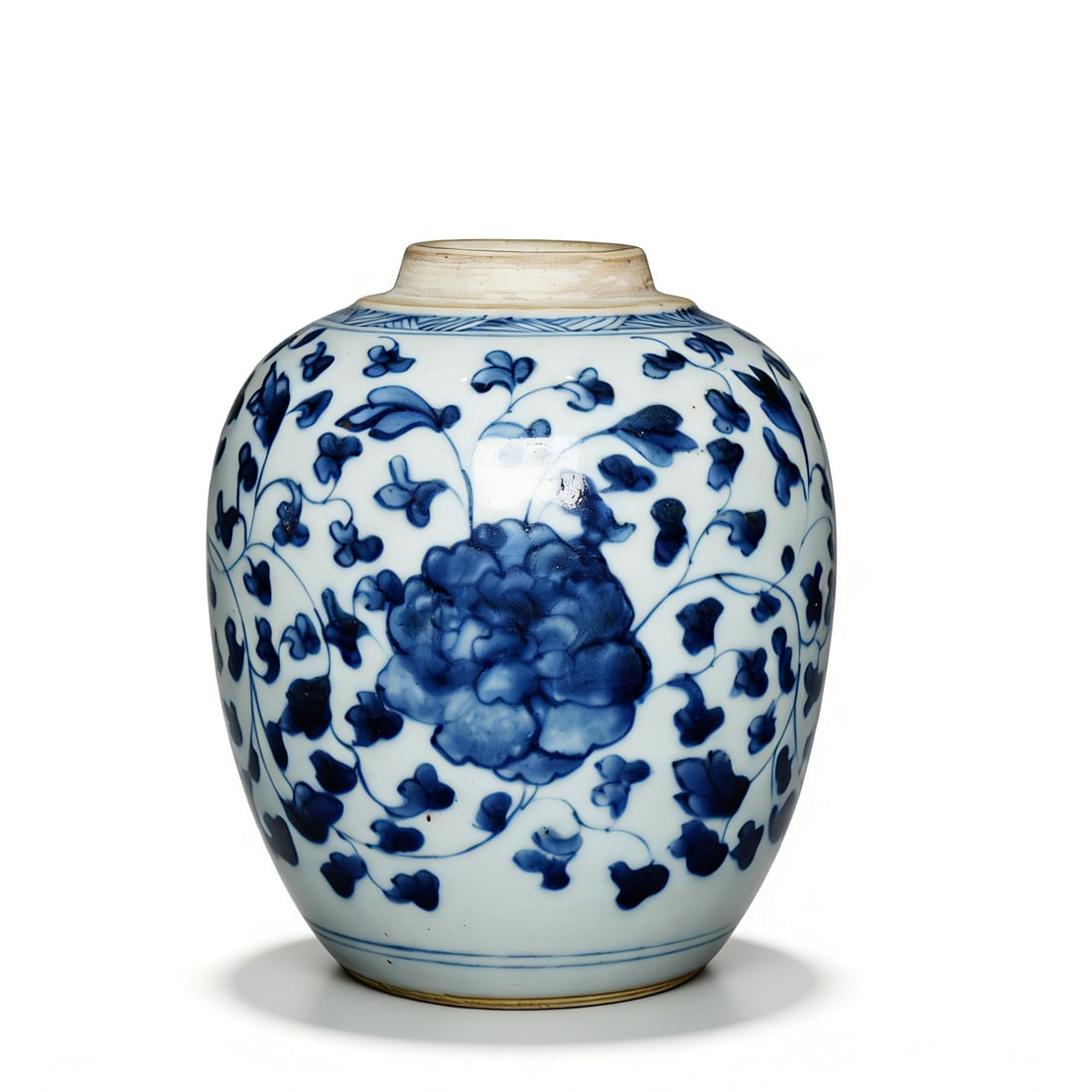 Qing Dynasty Blue and White Jar with Interlocking Peony Patterns