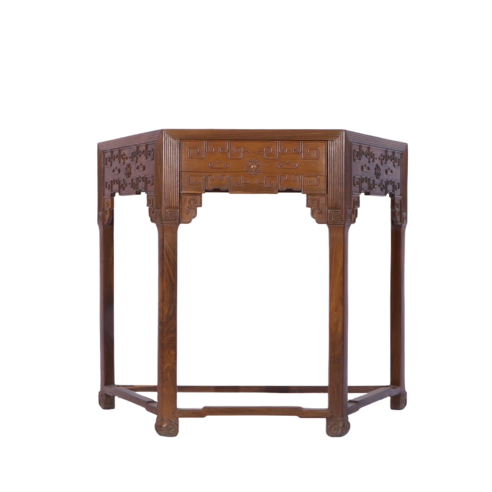 Qing Dynasty Hongmu Trapezoidal Half Table with Inlaid Cloud Stone Top (1 of 6)
