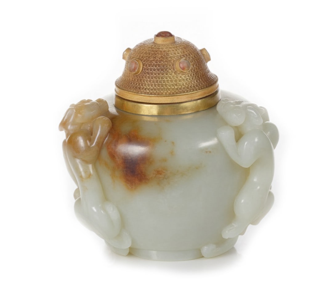 Ming Dynasty White Jade Jar with Beast Handles (with Gilt Gem-Set Lid) (1 of 6)