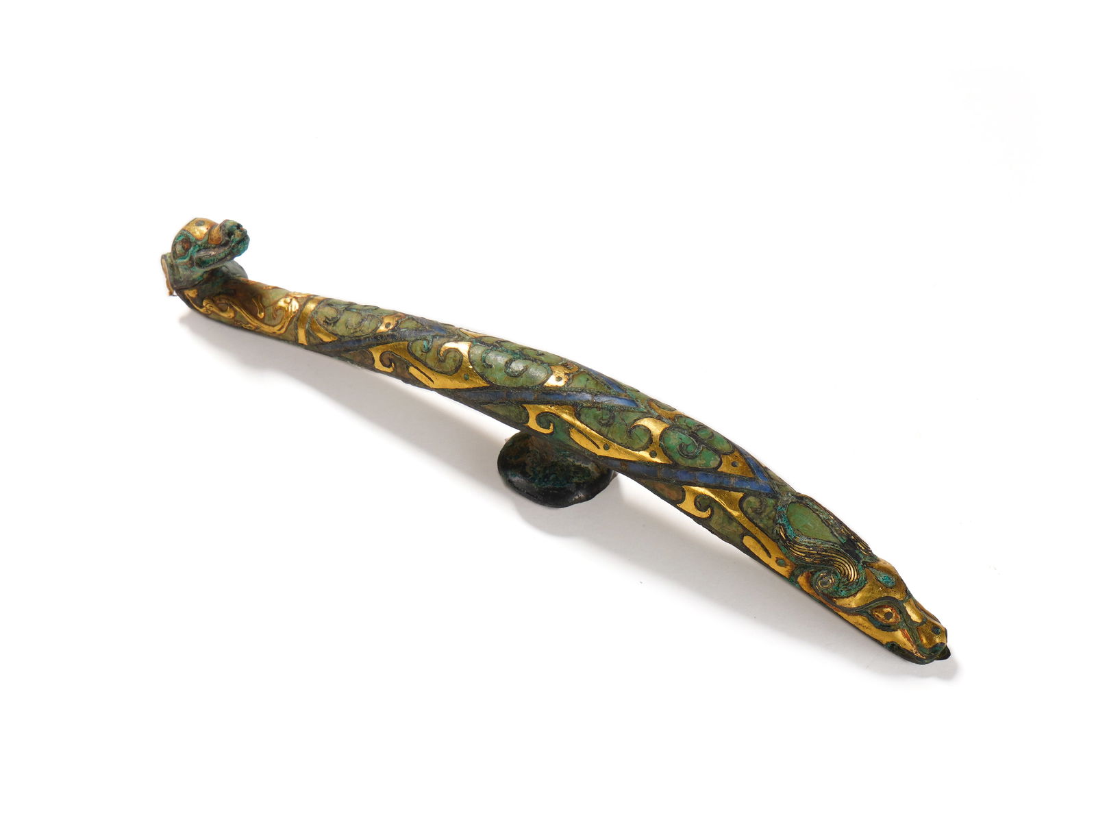 An early bronze belt hook inlaid with gold and silver: L:13.5cmW:1.8cm