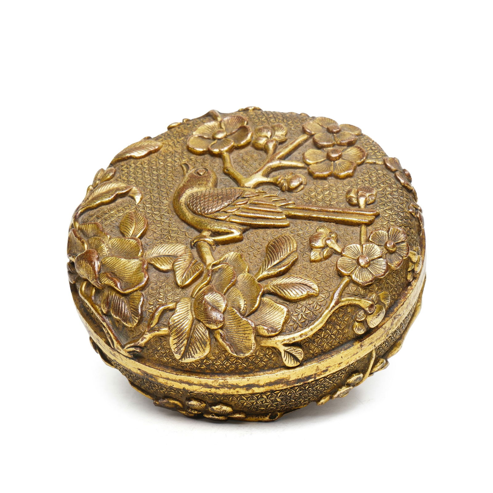 Qing Dynasty Gilt-Bronze Round Box with Magpie and Plum Blossom Motifs (1 of 7)