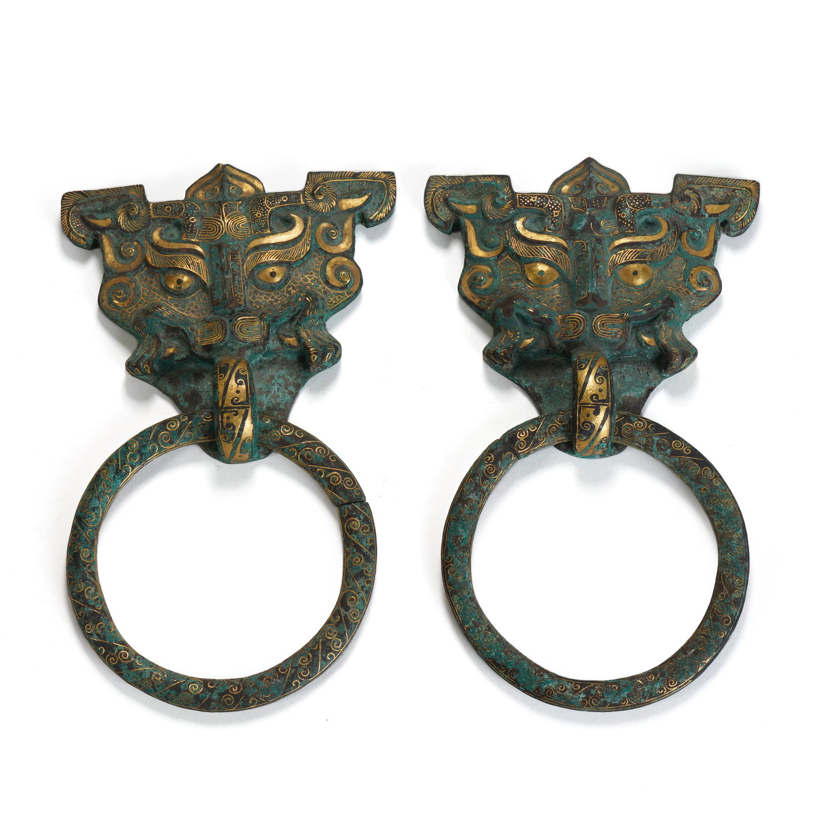 Gilt-Bronze and Silver-Inlaid Door Knockers with Animal-Mask Design (Pair) (1 of 9)