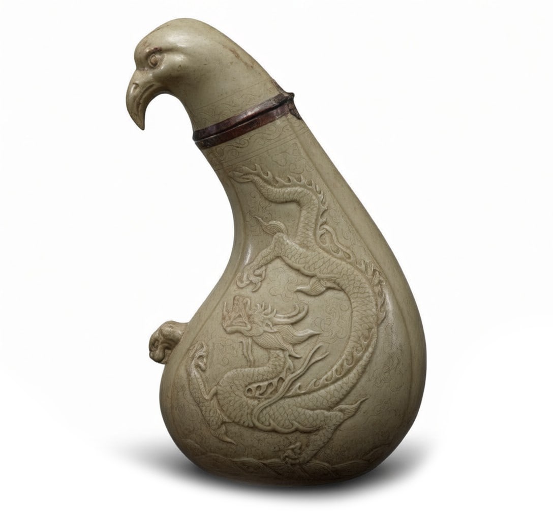 Liao Dynasty Celadon Ewer with Molded Dragon and Eagle Head (1 of 5)