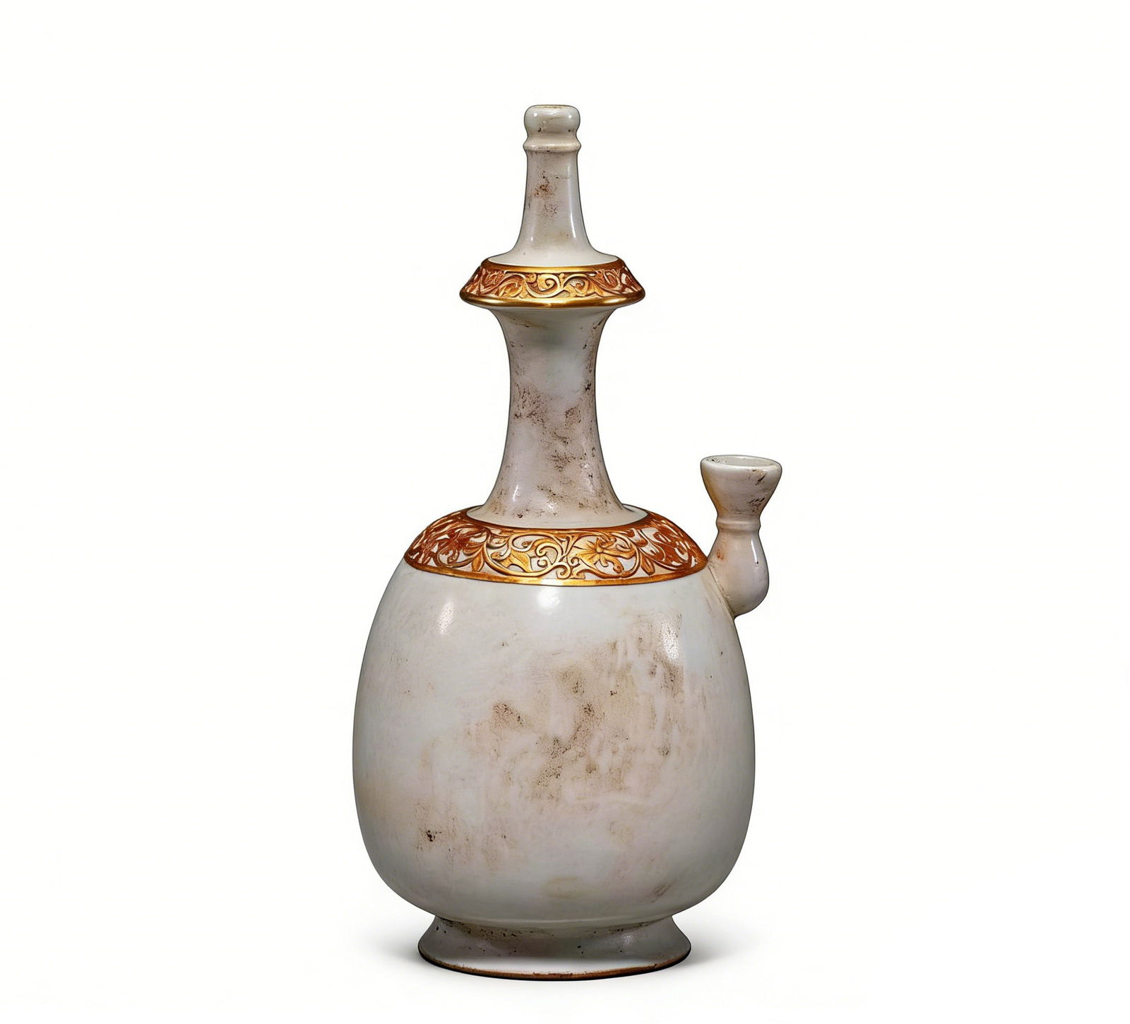 Liao Dynasty White-Glazed Ewer (Kendi) with Gilt Scroll Patterns (1 of 5)