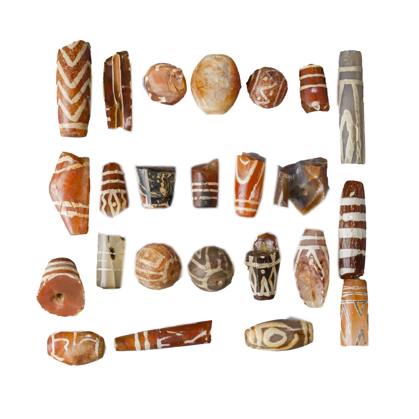 Group of 24 Himalayan Tibetan Decorated Agate Stone Beads (Damaged) (1 of 4)