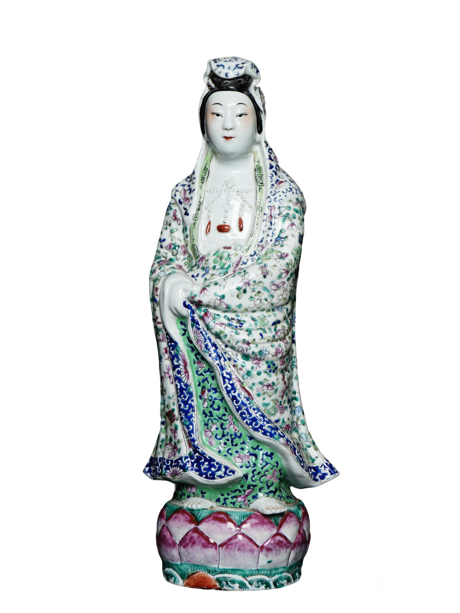 Qing Dynasty Famille Rose Guanyin Standing Statue (1 of 10)