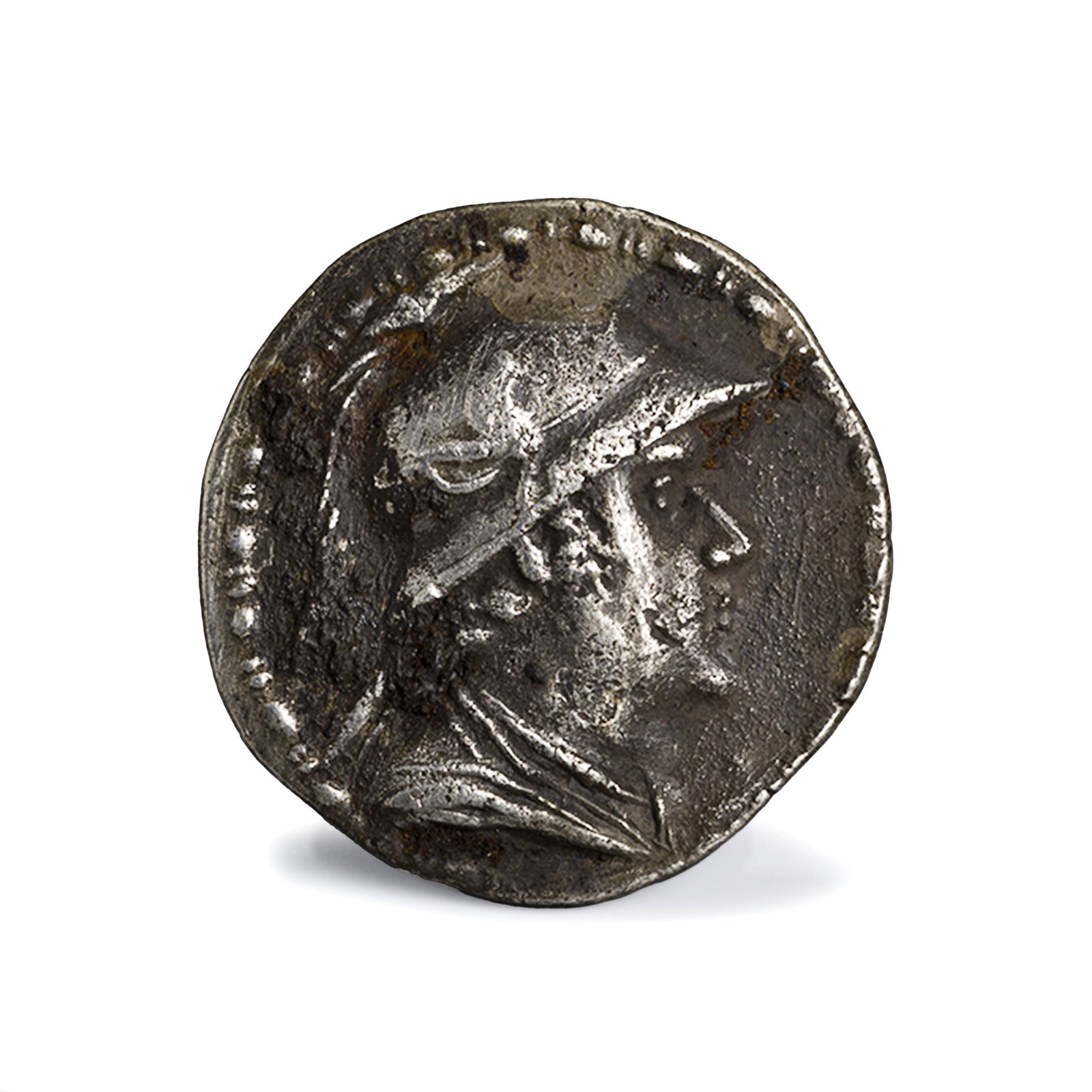 Ancient Indo Greek Silver Coin, Helmeted Bust Right, Hellenistic Period (1 of 5)