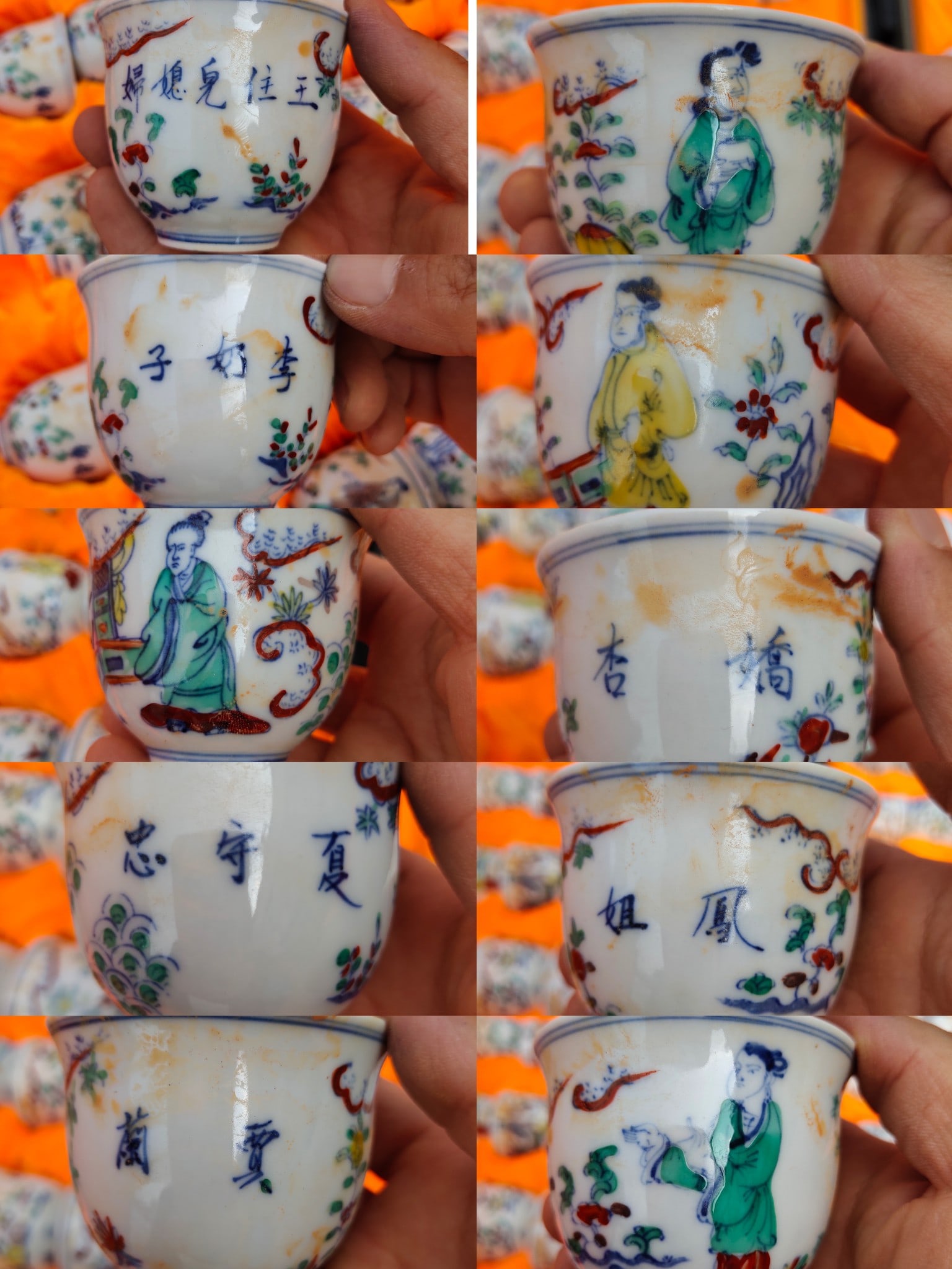 A set of 1200 Ming Dynasty Chenghua-era Doucai cups depicting characters from "Dream of the Red (1 of 8)
