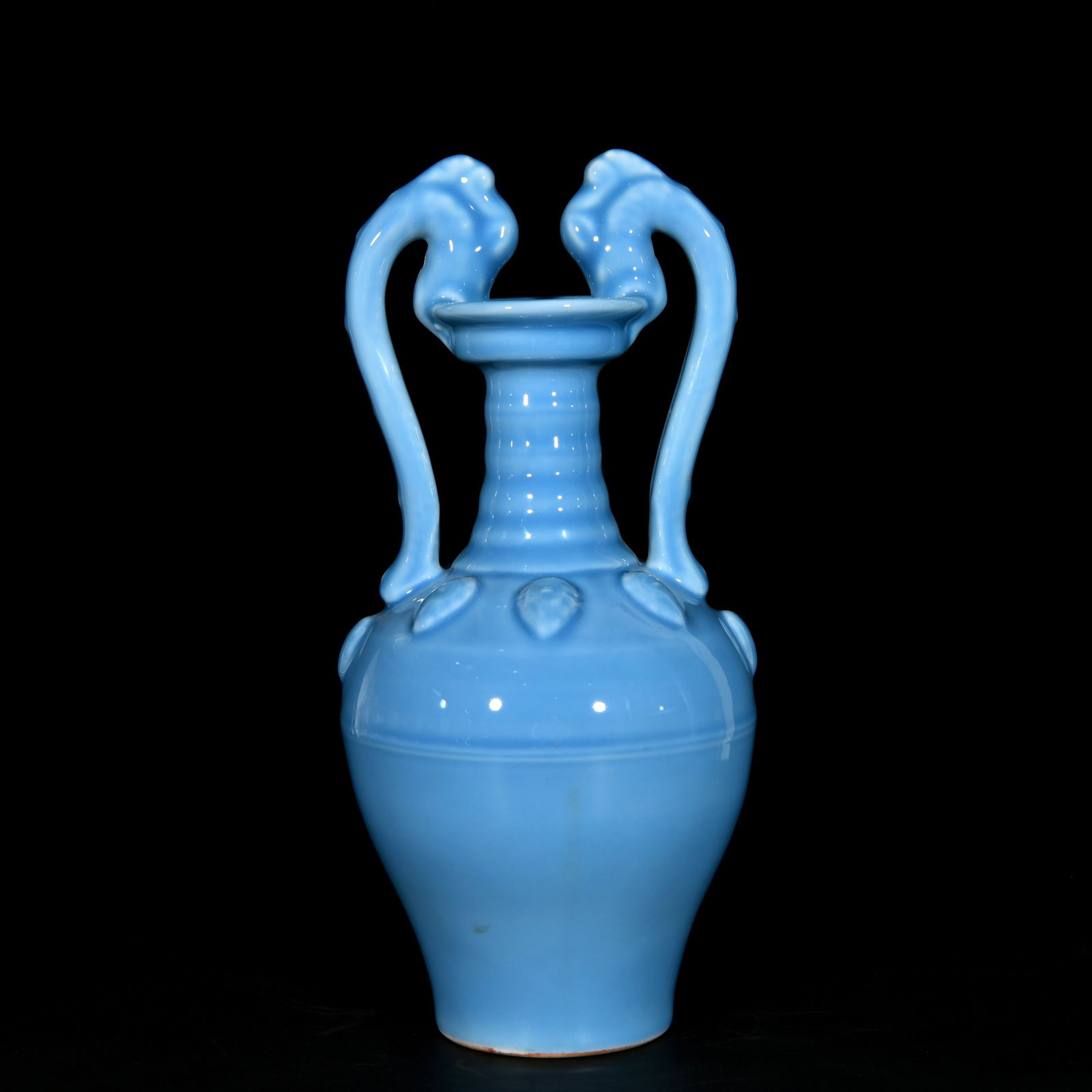 Qing Yongzheng sky blue glaze double dragon vase (1 of 9)
