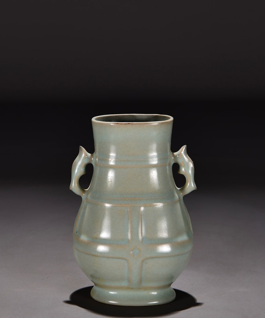 Formerly in the collection of a Song Dynasty Ru ware celadon double-eared vase: A Song Dynasty Ru ware celadon-glazed double-eared vase from a collection. Dimensions: Height 13 cm, Width 10 cm. Provenance:Private collection, Hamburg, Germany. Our cooperative logistics services pr