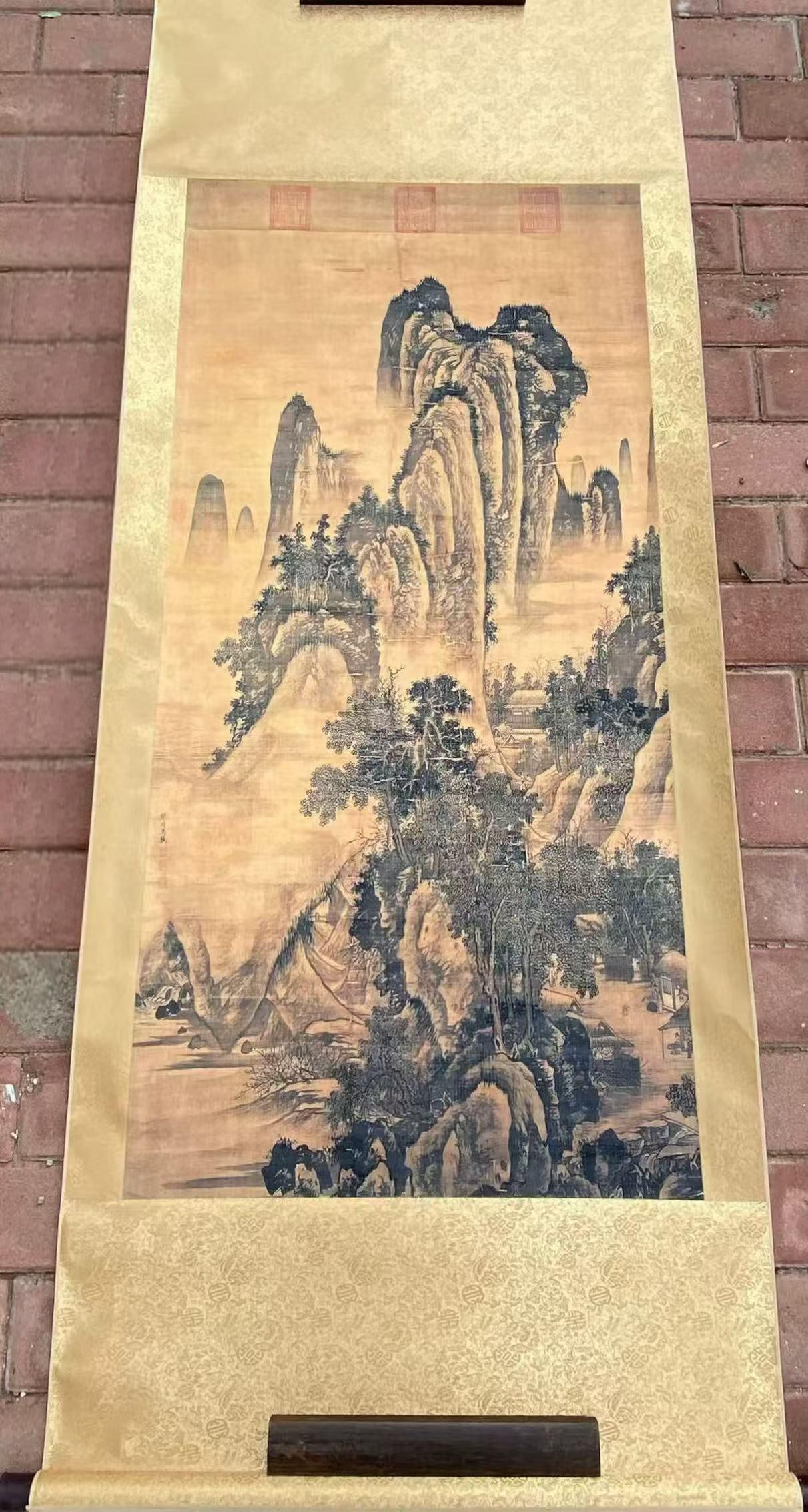 Qian Weicheng's landscape paintings: landscape painting by Qian Weicheng, measuring 178 cm in length and 69 cm in width. Provenance:Private collection, Berlin, Germany. Our cooperative logistics services provider expertly handles both do