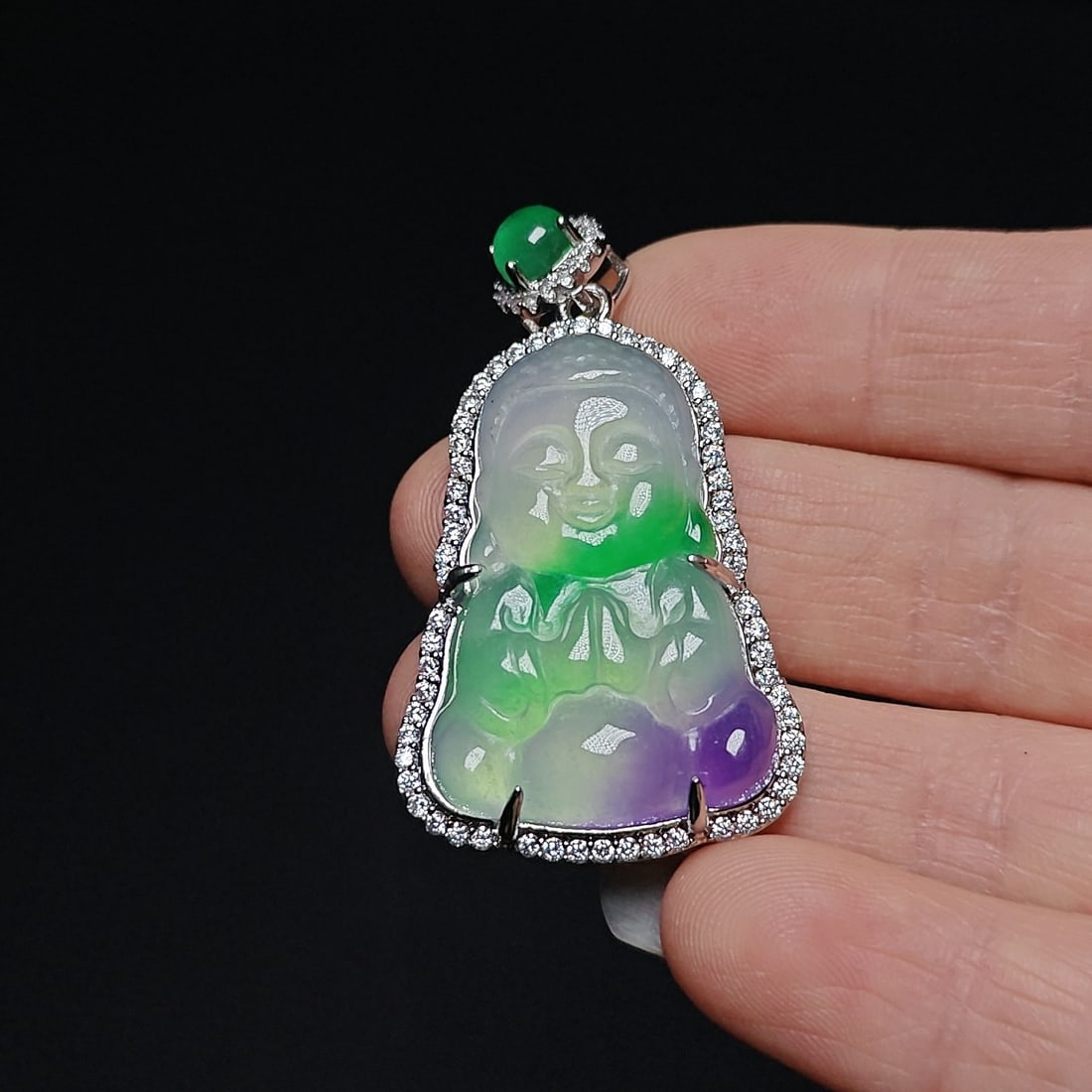 Jade Baby Buddha Pendant: Jade baby Buddha pendant, perfect condition, details as shown in the picture. Provenance:Private collection from a professor in Lomonosov Moscow State University. Our cooperative logistics services pr