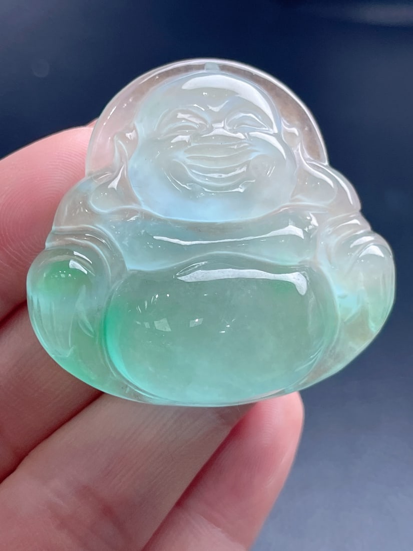 Jadeite Icy Type with Floating Greenery, Big Belly Laughing Buddha (1 of 10)