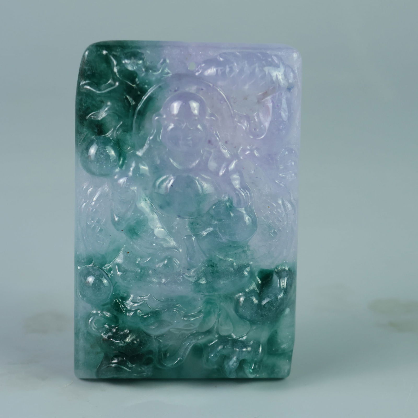 Perfectly crafted, high-quality ice-crystal-colored Maitreya Buddha amulet. (1 of 9)