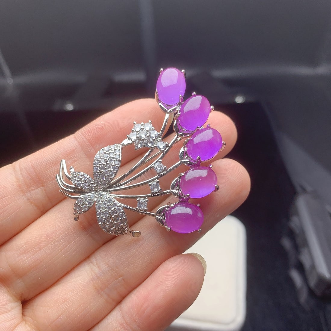 Jadeite icy violet inlaid brooch (1 of 9)