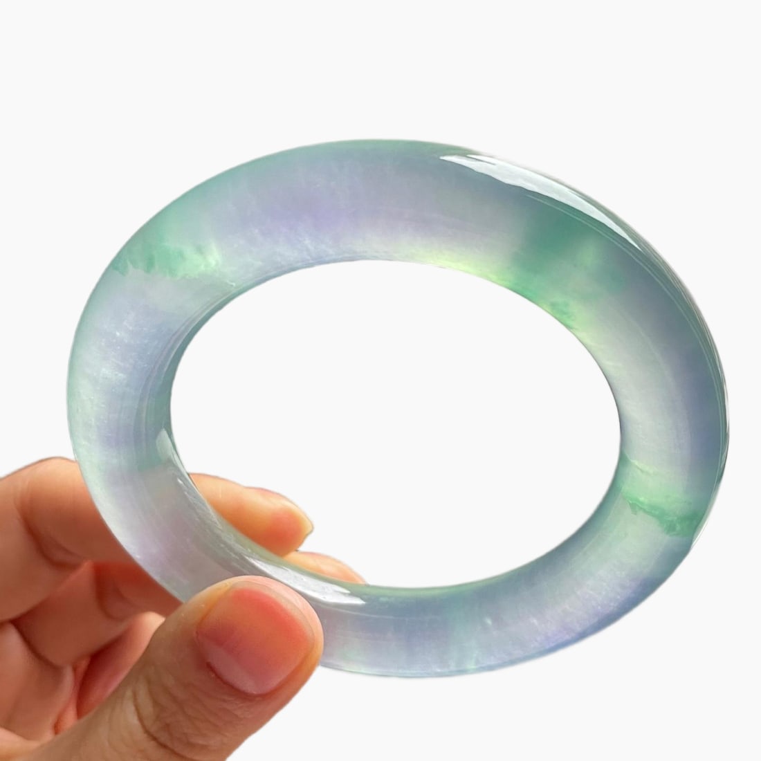 Burmese jadeite bangle, high-grade icy texture, light blue-green color, with a round shape and (1 of 10)