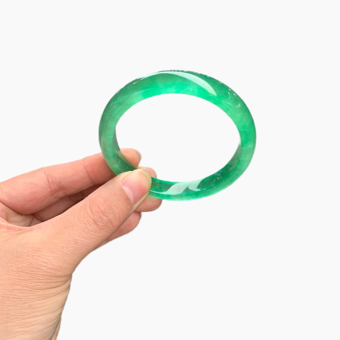 Burmese jadeite high-ice type sweet bean green jadeite bangle (1 of 9)