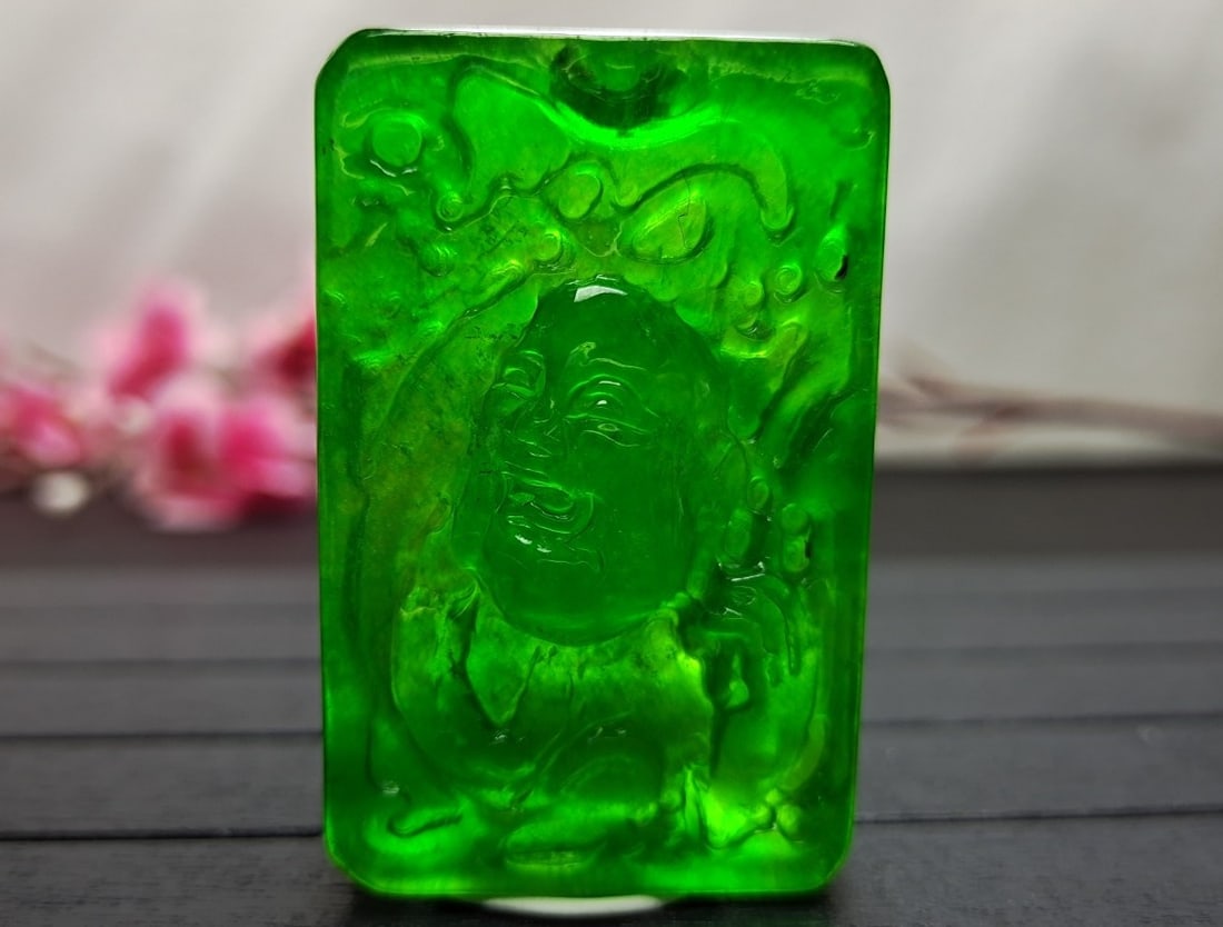 Dragon Stone Type Imperial Green Extra Thick Jadeite Pendant (1 of 6)