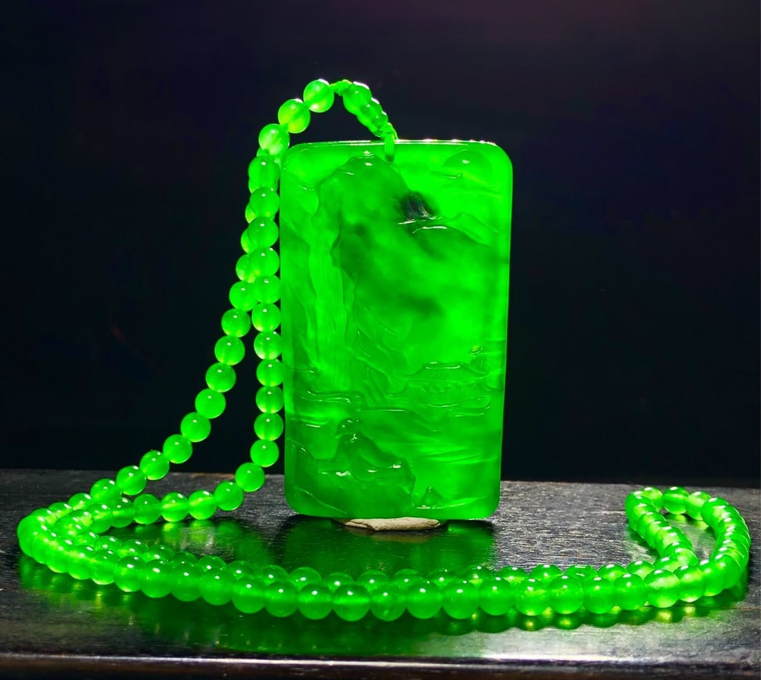 Imperial Green High-Ice Jadeite Landscape Pendant Necklace (1 of 9)