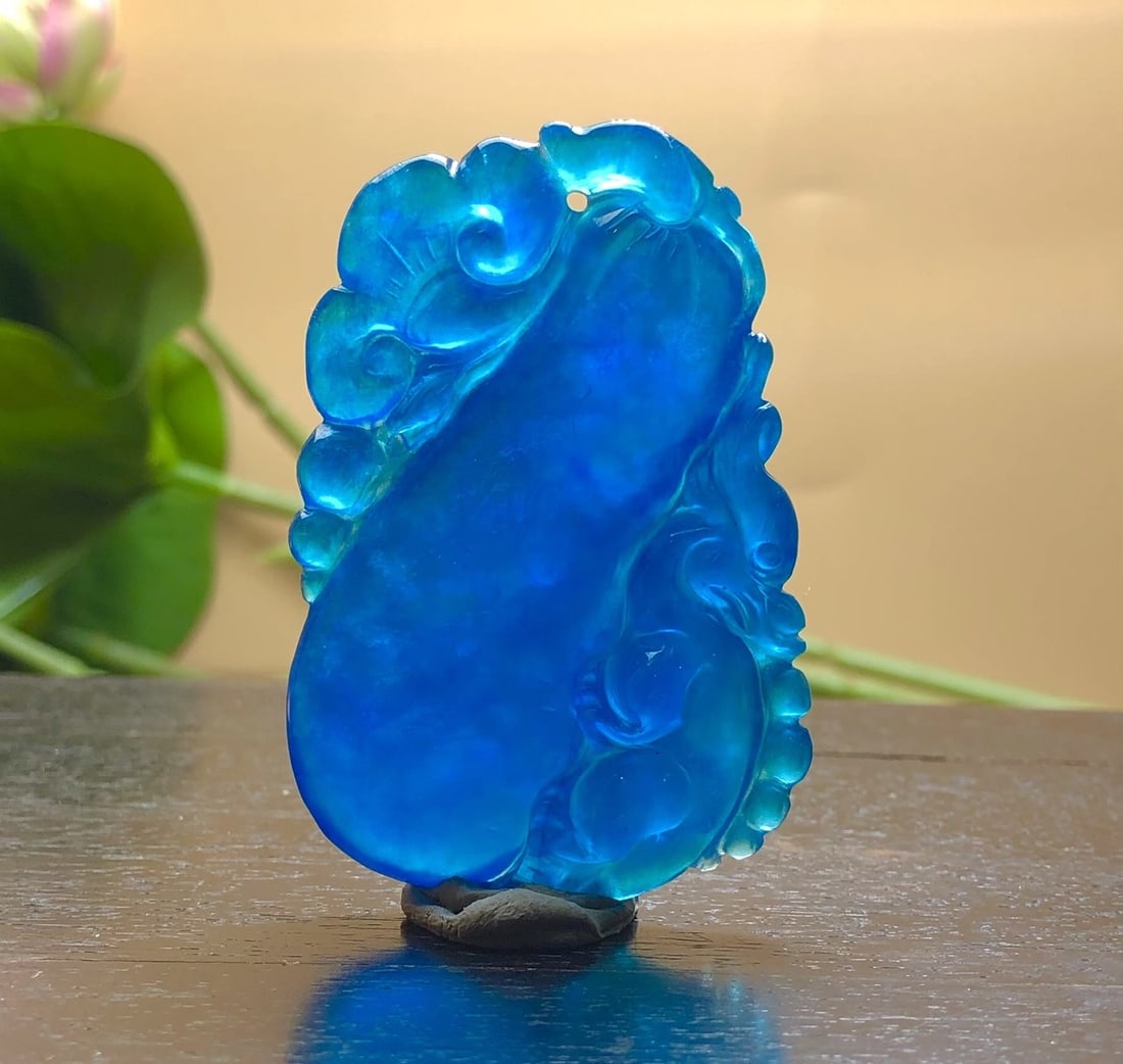 High-quality icy blue jadeite gourd pendant with auspicious symbolism and good fortune. (1 of 9)