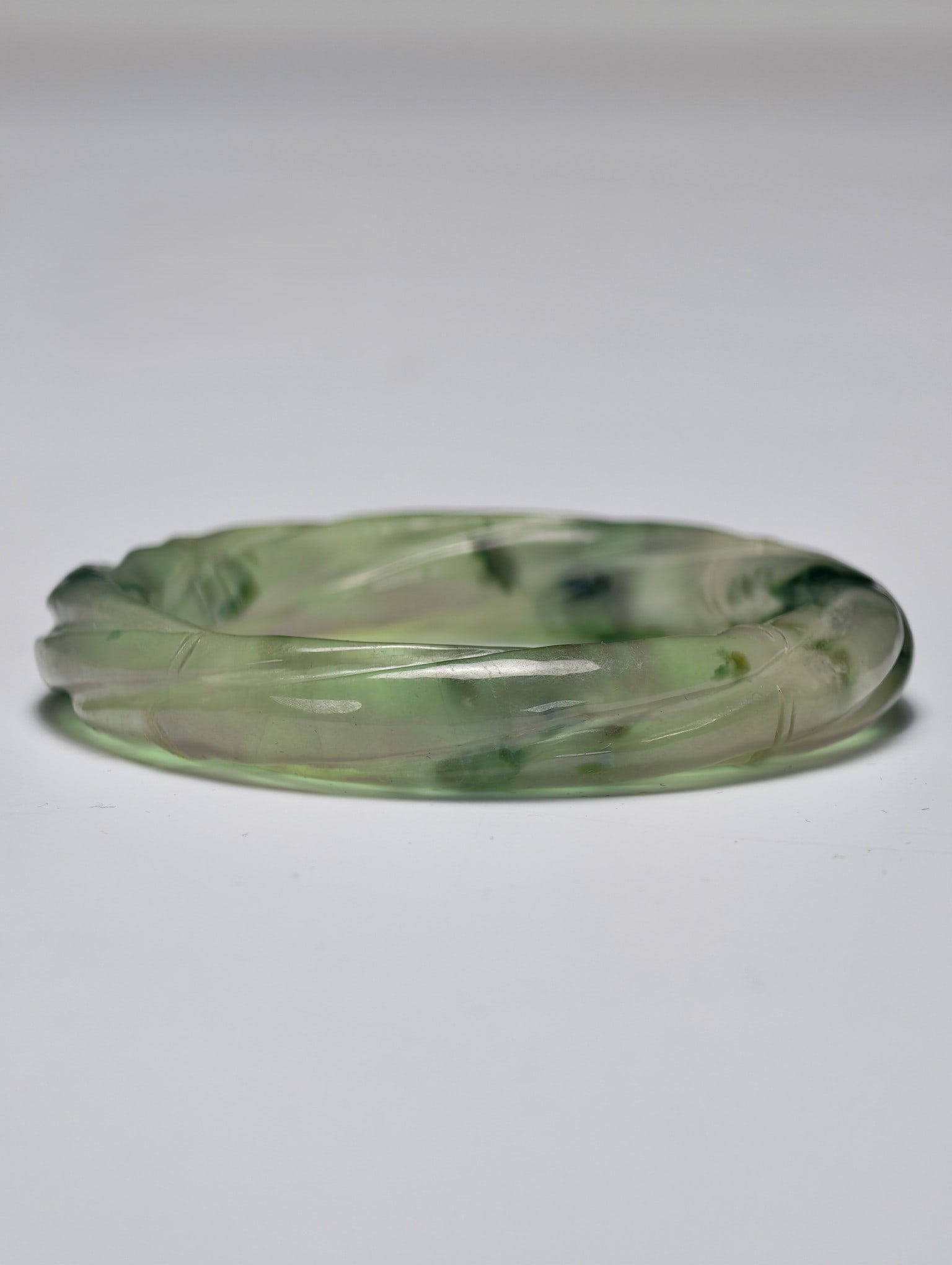 Violet Floating Flower and Waterweed Ink Old Mine Jadeite Glutinous Type Twisted Bangle (1 of 9)