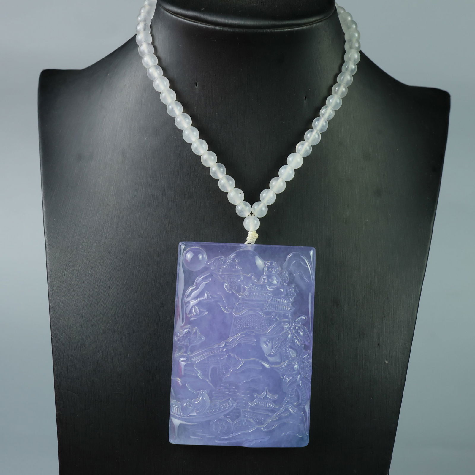 Perfectly crafted high-quality ice-crystal carving Landscape Plaque: This exquisitely carved landscape plaque is made of high-grade icy jadeite. The base is pure, rich, clean, and translucent with a strong fluorescent effect and excellent rigidity. It is a true icy, tr