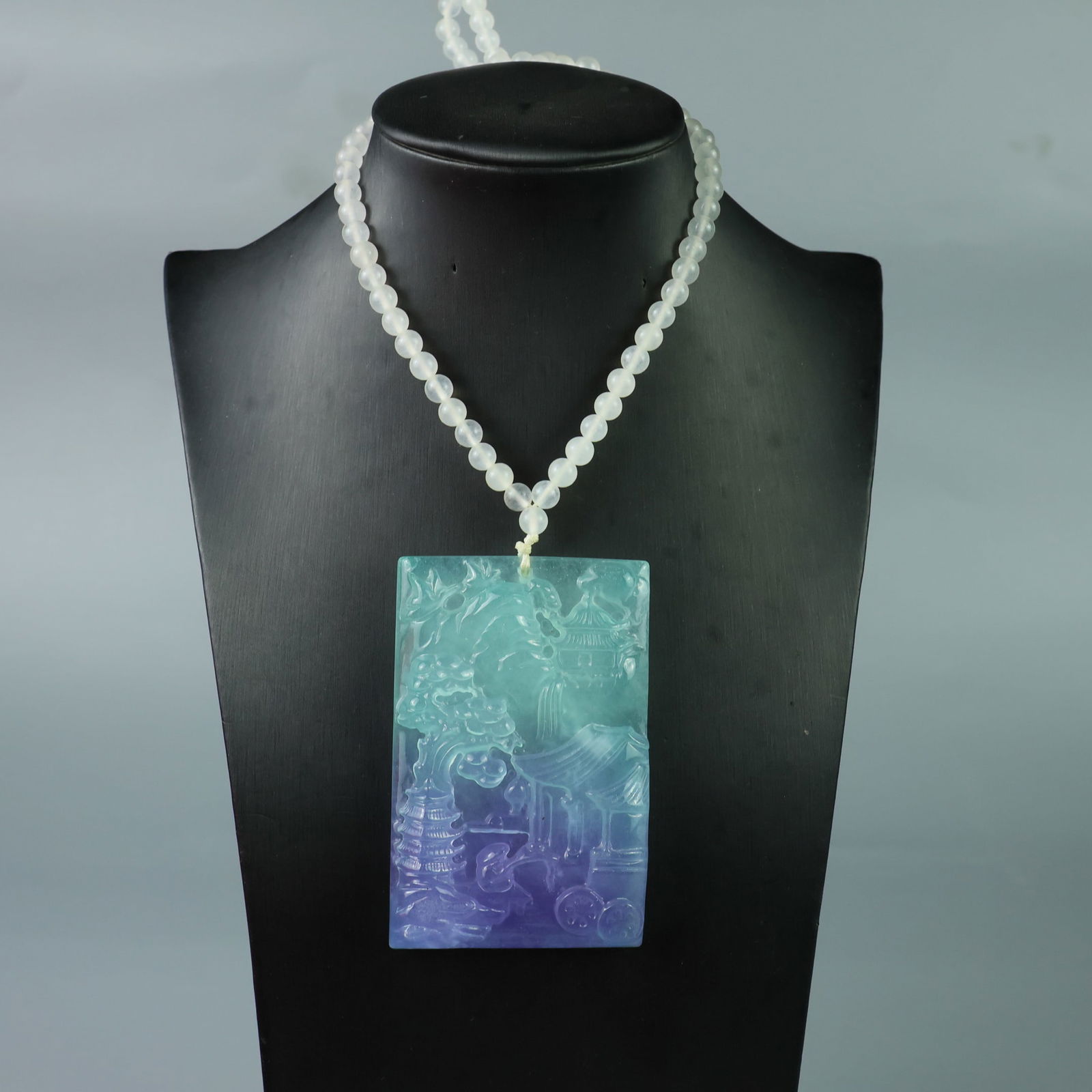 Perfectly crafted high-quality ice-crystal carving Landscape Plaque: This exquisitely carved landscape plaque is made of high-grade icy jadeite. The base is pure, rich, clean, and translucent with a strong fluorescent effect and excellent rigidity. It is a true icy, tr