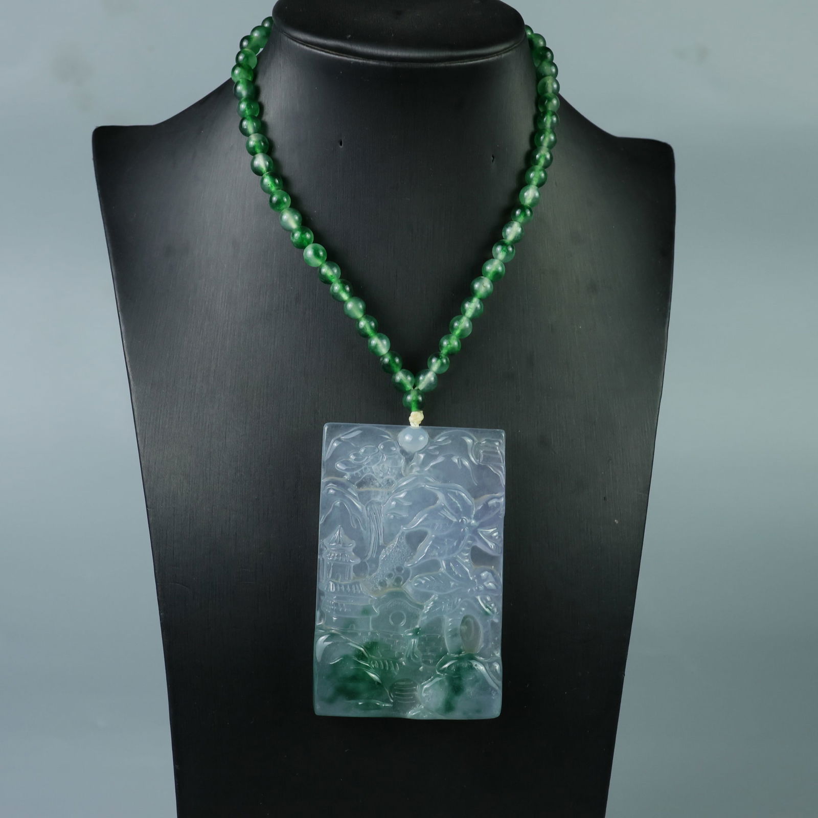 Perfectly crafted high-quality ice-crystal carving Landscape Plaque: This exquisitely carved landscape plaque is made of high-grade icy jadeite. The base is pure, rich, clean, and translucent with a strong fluorescent effect and excellent rigidity. It is a true icy, tr