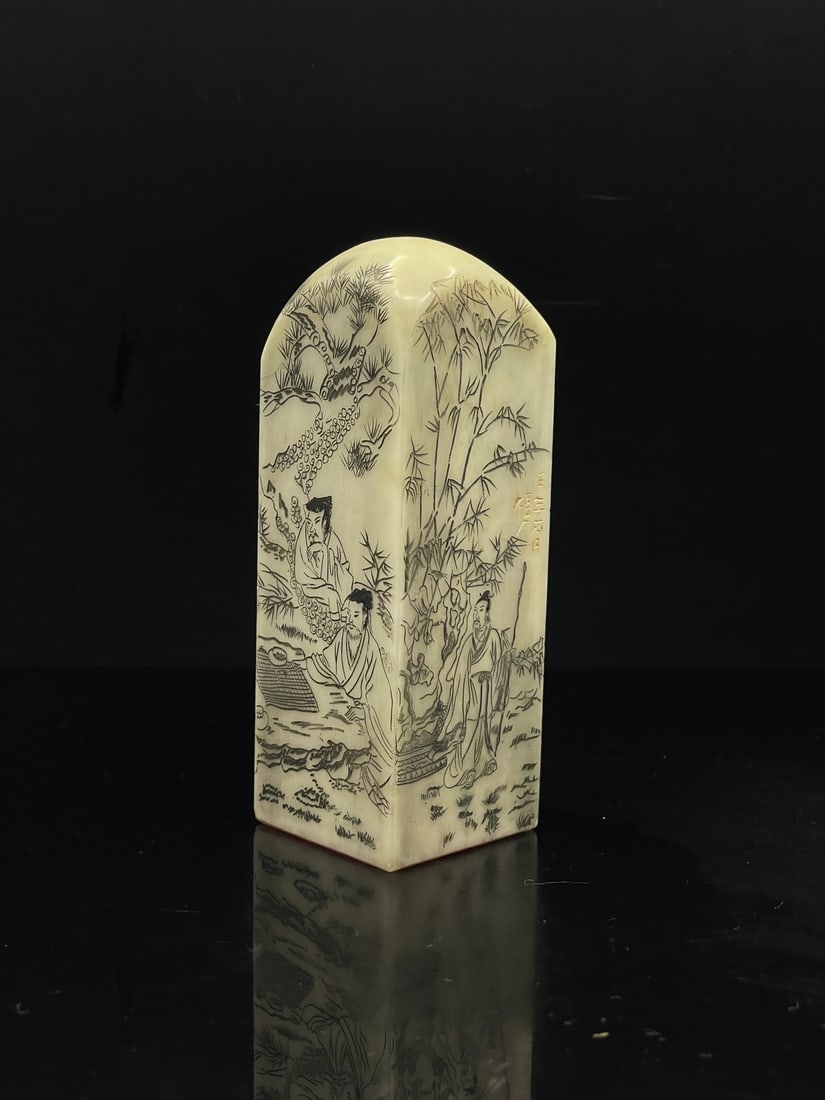 Shoushan stone, Tianhuang stone, and Baifurong stone line-carved figure and story seals (1 of 9)