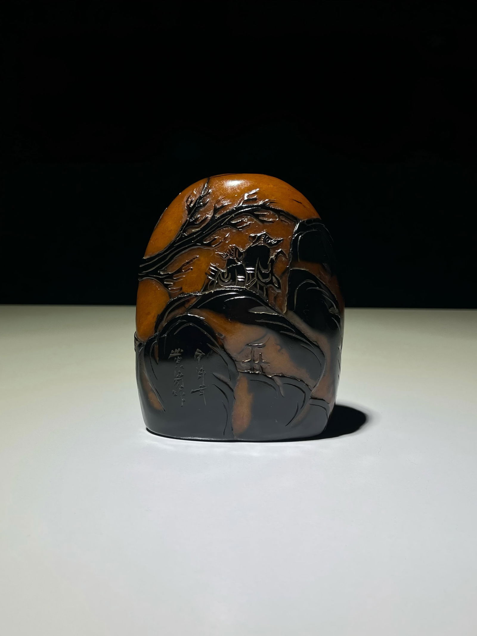 Tianhuang stone seal with crow bark and pine tree design, featuring a boy asking questions. (1 of 9)