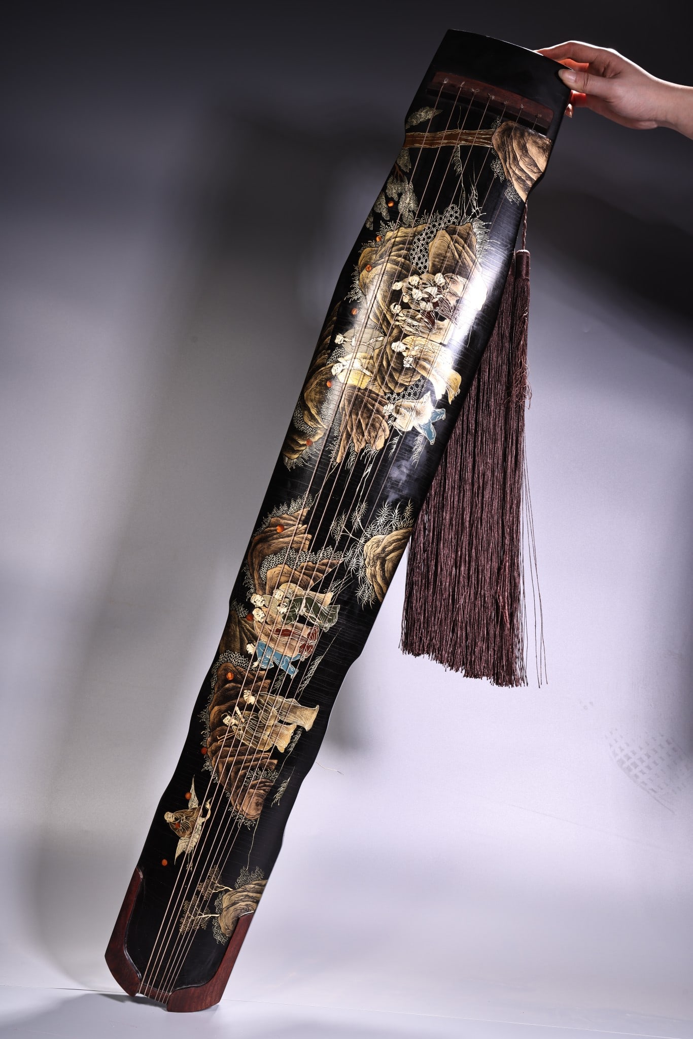 Rare antique collection: a guqin (a seven-stringed zither) made of old wooden lacquerware, (1 of 10)