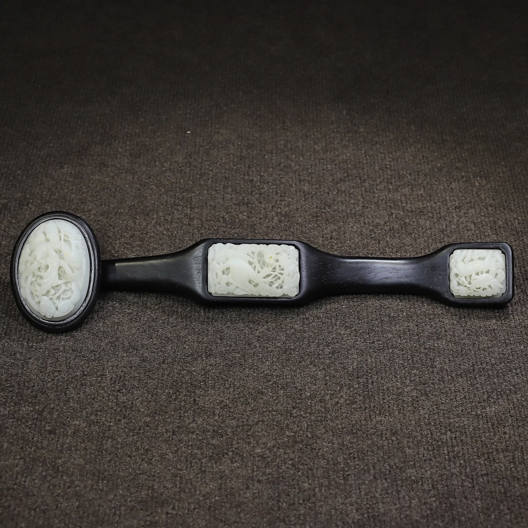Early collection of ebony wood inlaid with jade Ruyi ornament (1 of 10)