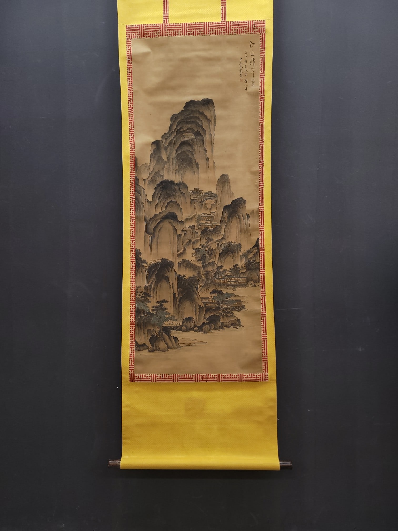 Fan Kuan's masterpiece, Autumn Colors of Rivers and Mountains on Silk: A fine silk painting of autumn scenery by Fan Kuan of the Song Dynasty, measuring 50.5 x 133 cm. Provenance:Private collection, Geneva, Switzerland. Our cooperative logistics services provider expertl