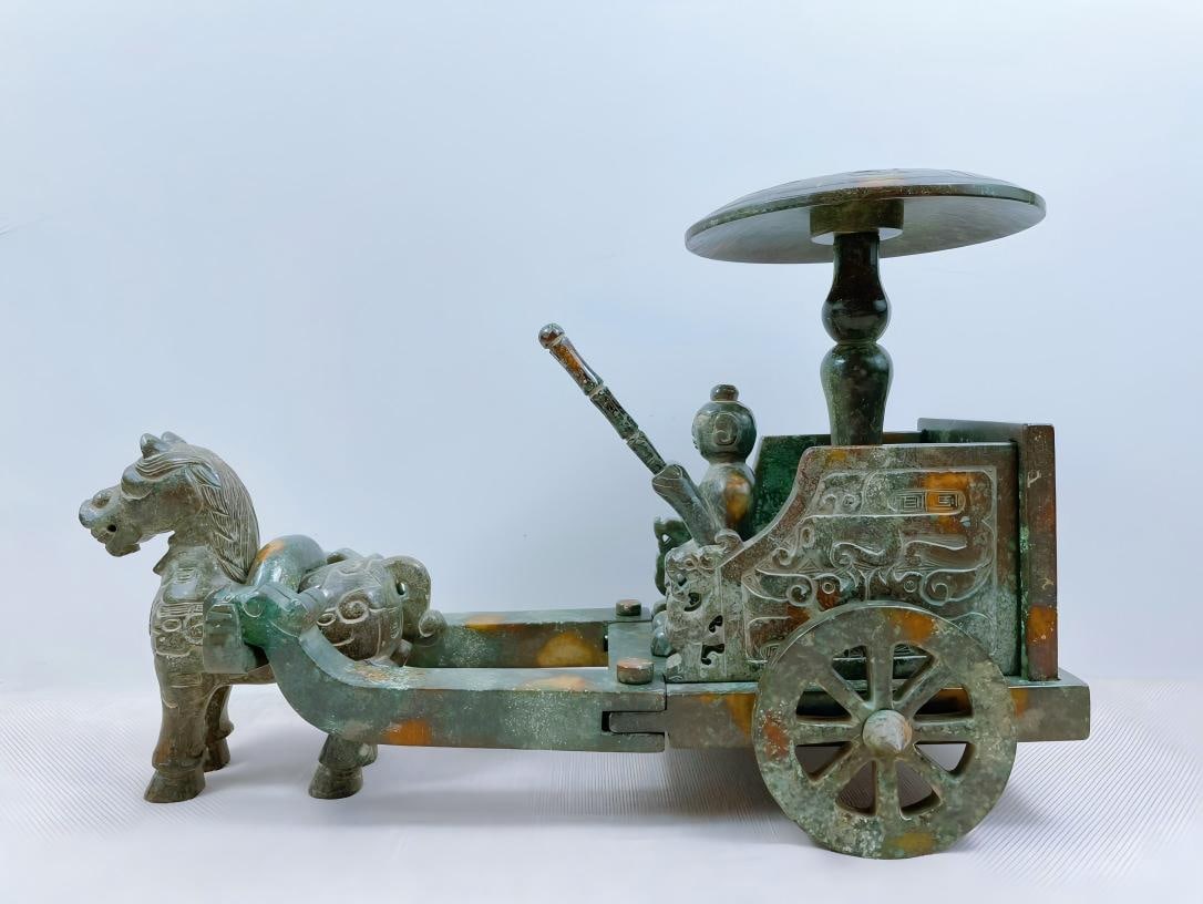 Treasured Hetian Ancient Jade Horse-Drawn Chariot (1 of 9)