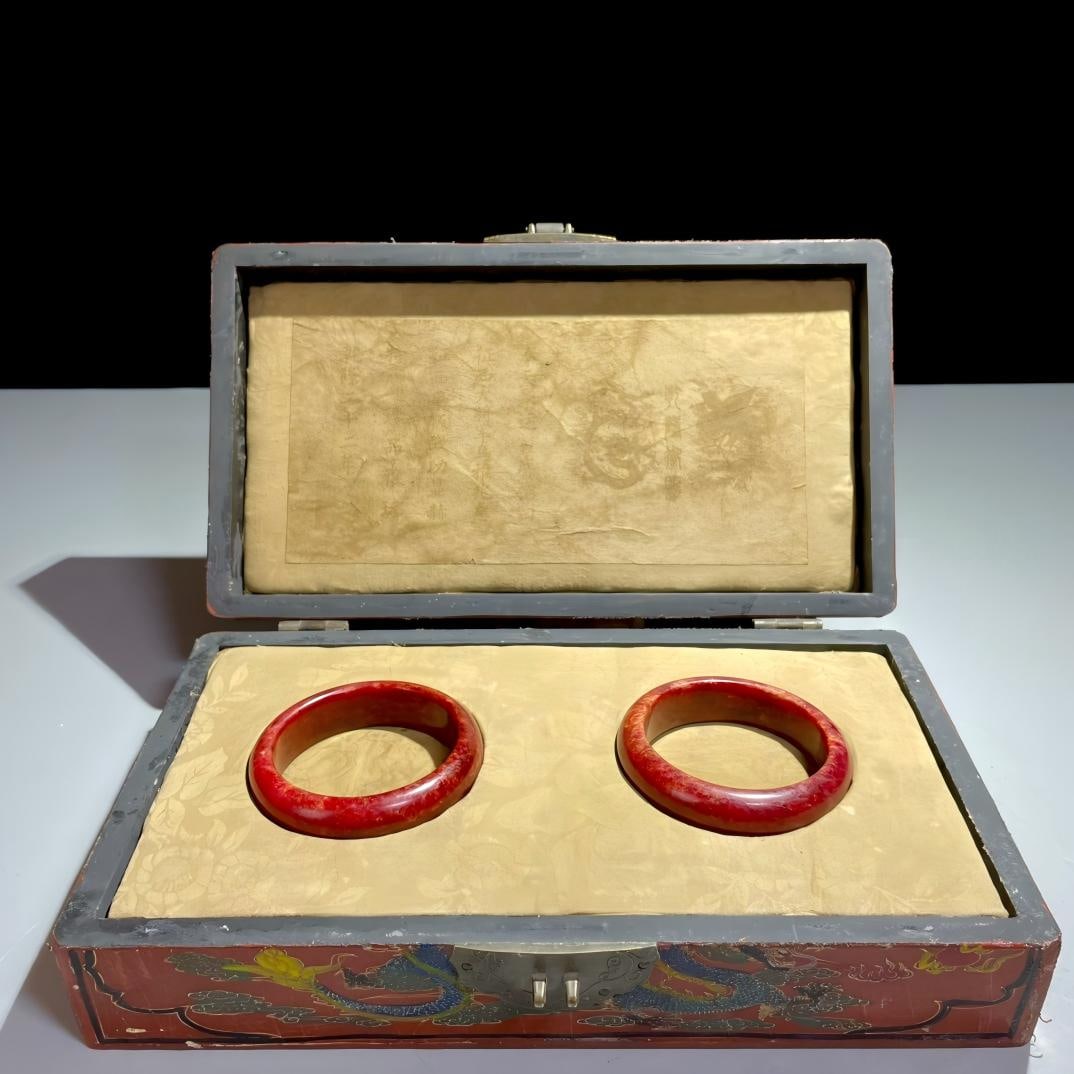 Treasured "Imperial Gift of Emperor Qianlong" Hetian Red Jade Concubine Bracelet (1 of 8)