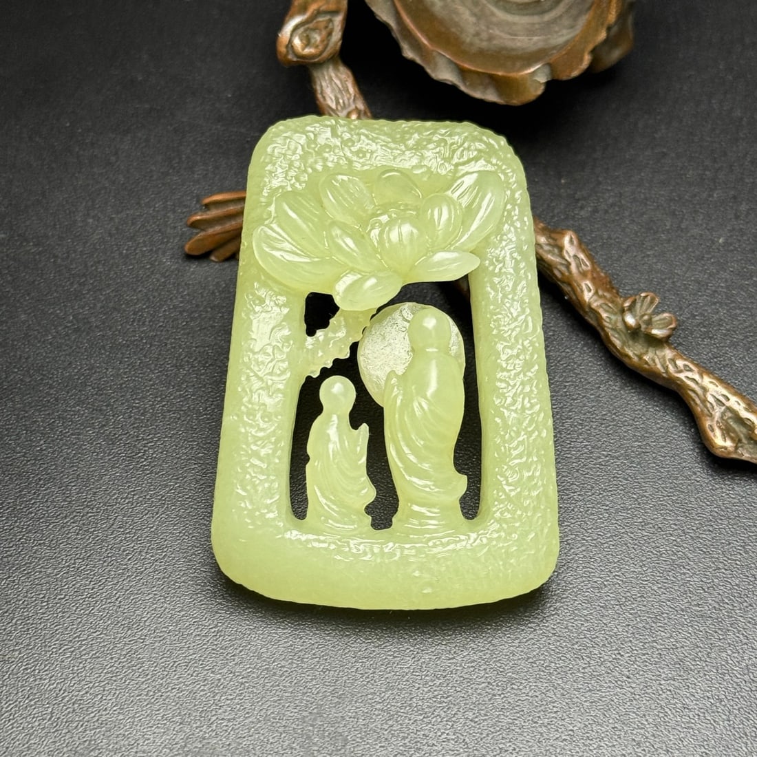 Hetian jade carving Zen-inspired pendant (1 of 9)