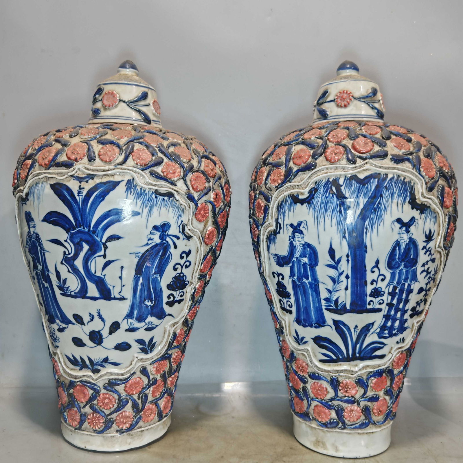 Baihu Lonely Kiln, Hand-shaped Flower-patterned Plum Vase with Figure Design (1 of 6)