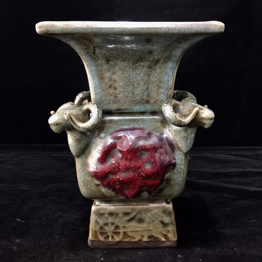 A Song Dynasty Jun ware square vase with a rich, aged patina. (1 of 7)