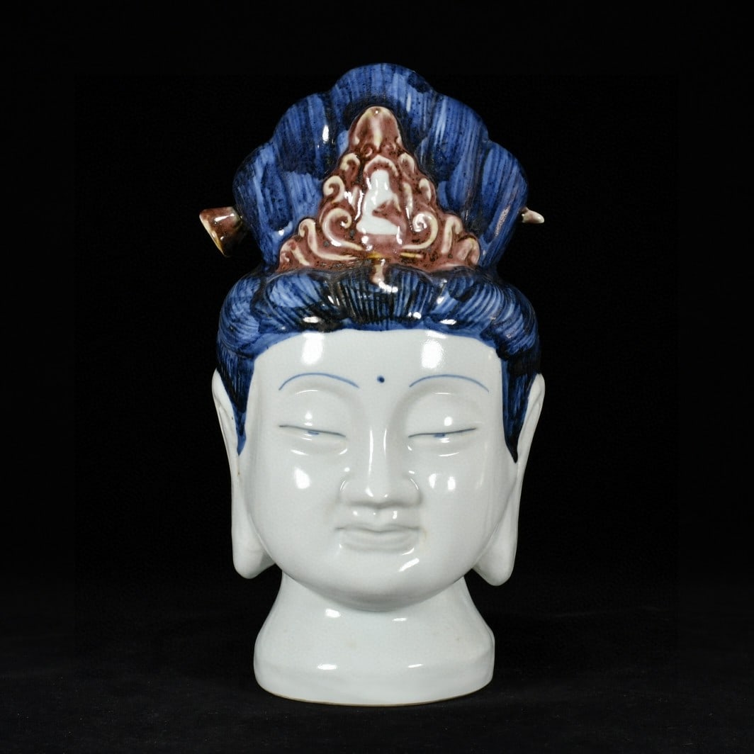Blue and white underglaze red Buddha head made during the Xuande period of the Ming Dynasty (1 of 9)