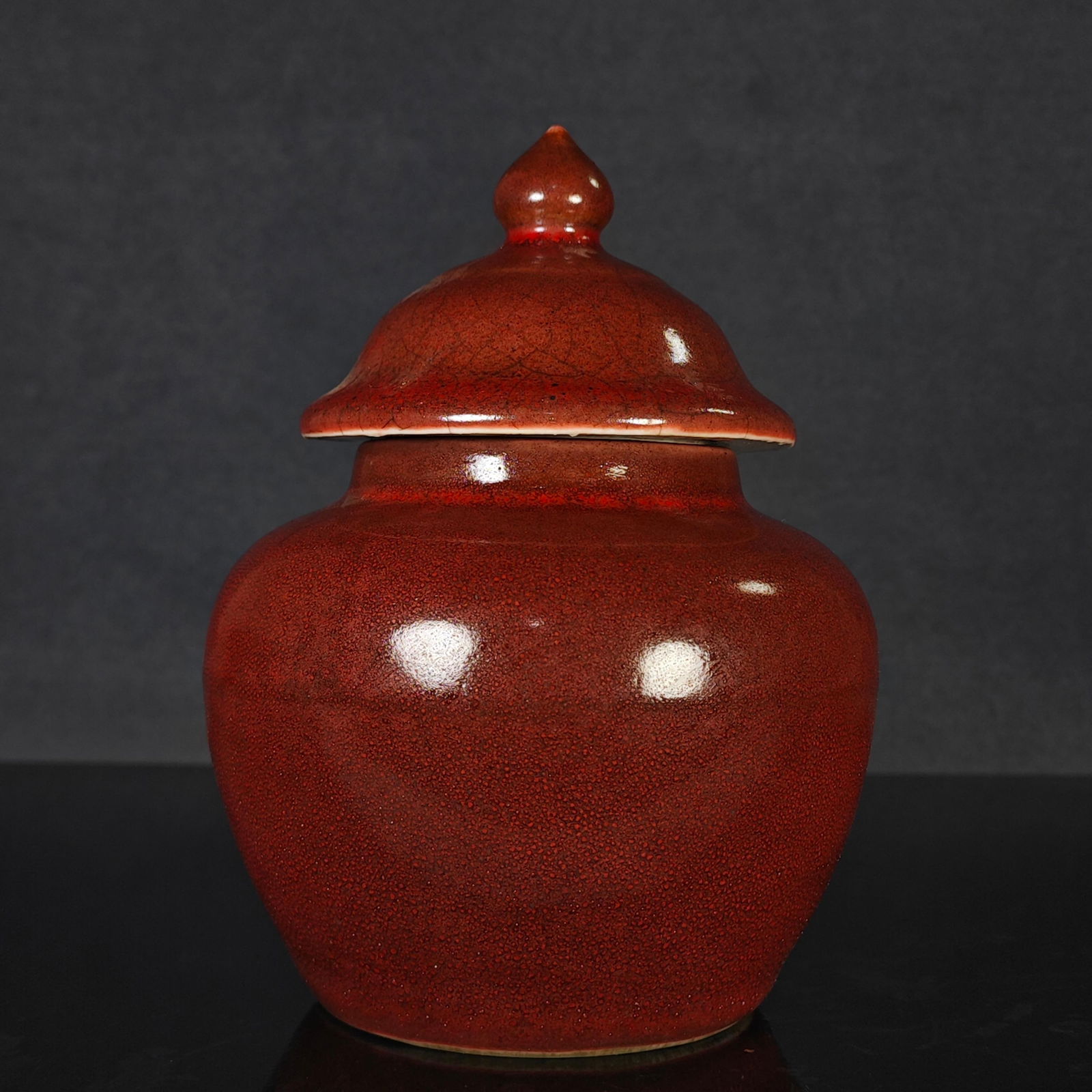 Ming Dynasty Xuande Period Sacrificial Red Glazed Tea Jar with Lid (1 of 7)