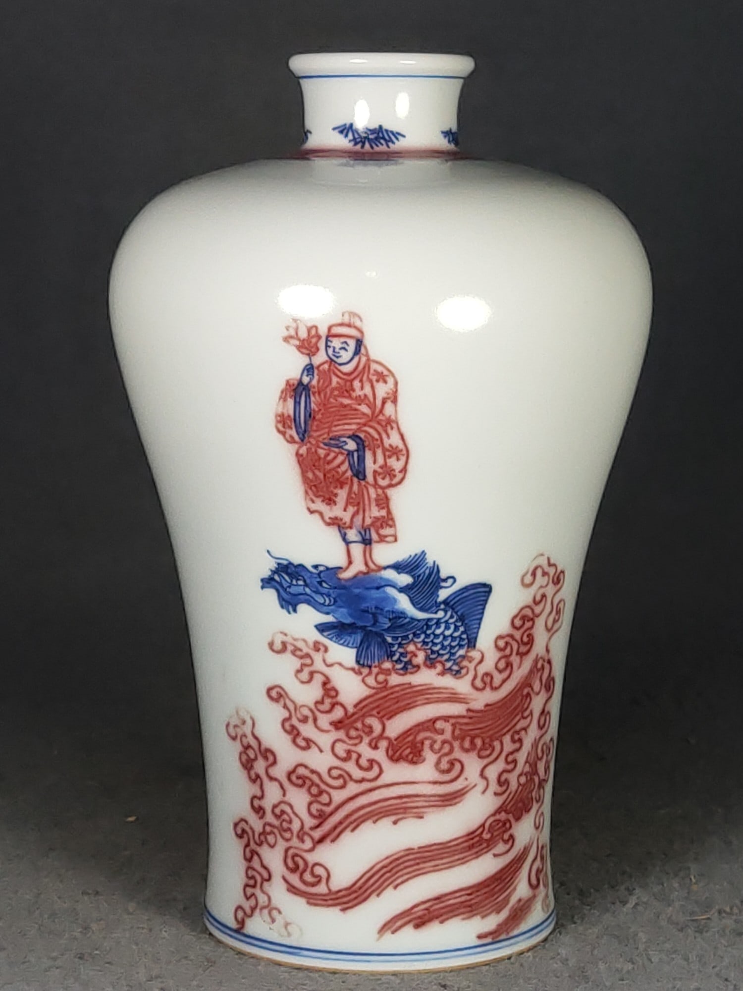A Qing Dynasty Kangxi Period Blue and White Underglaze Red Plum Vase, the Best of its Kind: A Qing Dynasty Kangxi Period Blue and White Underglaze Red Plum Vase, the Best of its Kind Provenance:Private collection from a professor in KTH Royal Institute of Technology. Our cooperative logistic