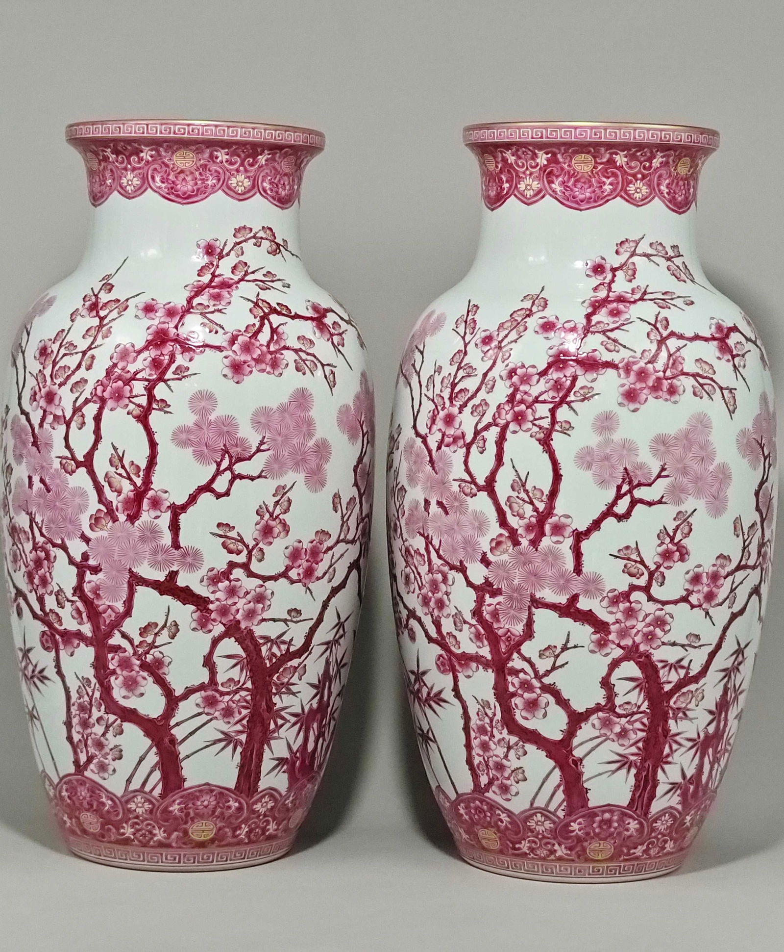 A pink and rouge-red enamel Guanyin vase with the Three Friends of Winter design, made during the (1 of 9)