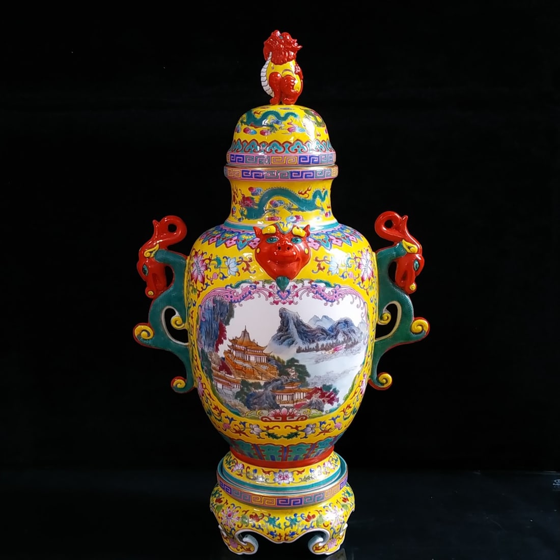 A Qing Dynasty Yongzheng period enamel-painted landscape and gilded double-eared vase: A Qing Dynasty Yongzheng period enamel-painted landscape and gilded double-eared vase Provenance:Private collection from a professor in ESC Rennes School of Business. Our cooperative logistics