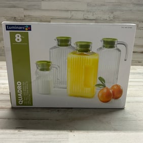Luminarc Quadro 8-Piece Glass Jug Set w/ Green Lids – New in Box