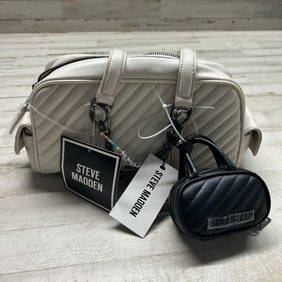 Steve Madden Quilted Cream Satchel w/ Mini Black Bag Charm – New w/ Tags