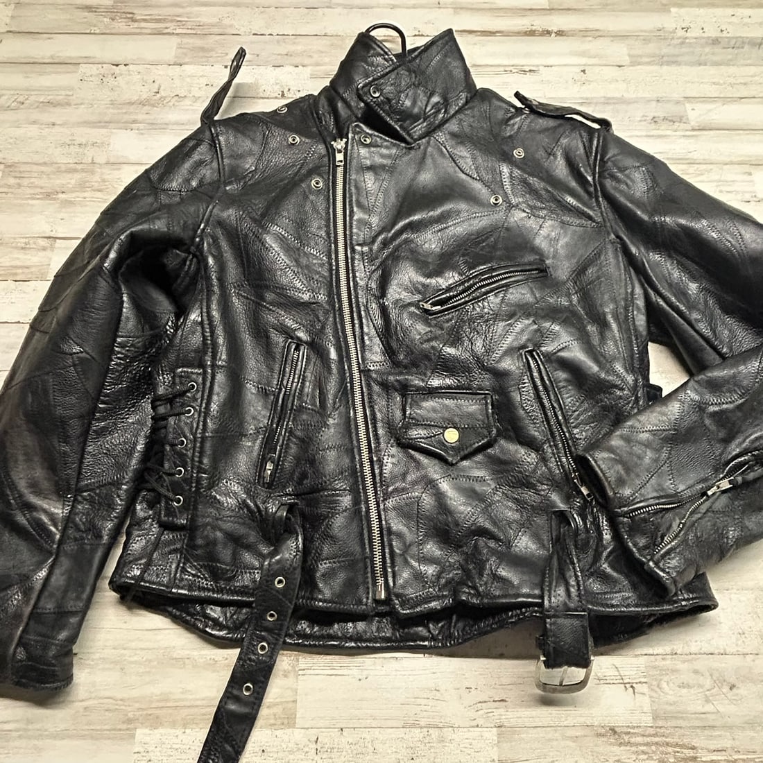 Diamond Plate Buffalo Leather Motorcycle Jacket, Men's Large (1 of 9)
