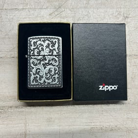 Collectible Zippo Scrollwork Pattern Lighter with Original Box